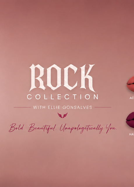 Ellie Gonsalves and Garbo and Kelly lip colour from the Rock Collection featuring 10 colour shades.