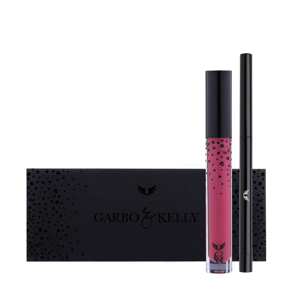 Garbo and Kelly Rock Matte Lip Kit including lip definer and matte lip color in sleek packaging.