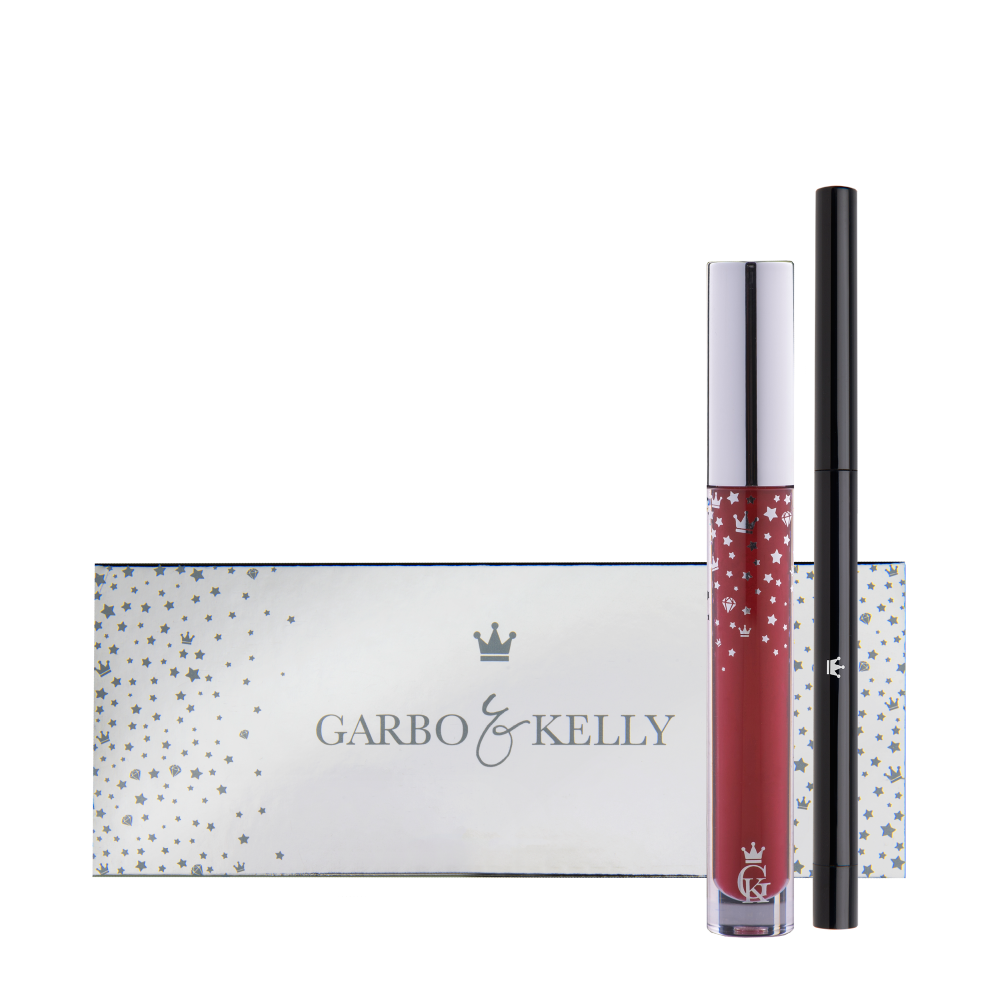 Garbo and Kelly Royalty Gloss Kit Inc Lip Definer lip gloss set with matching lip liner in sleek packaging.