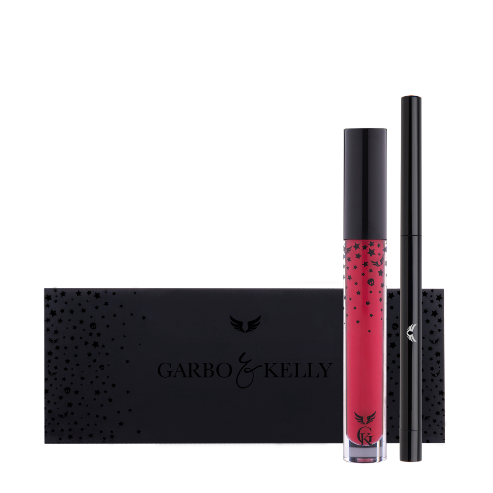 Garbo and Kelly Rock Matte Lip Kit including lip definer and matte lip color in sleek packaging.