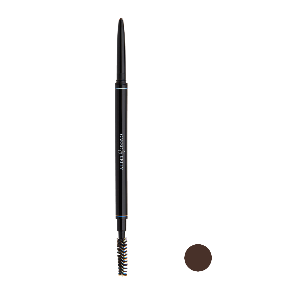 Garbo and Kelly Brow Perfection Pencil showcasing a sleek brow pencil with a spoolie brush for precise eyebrow shaping.