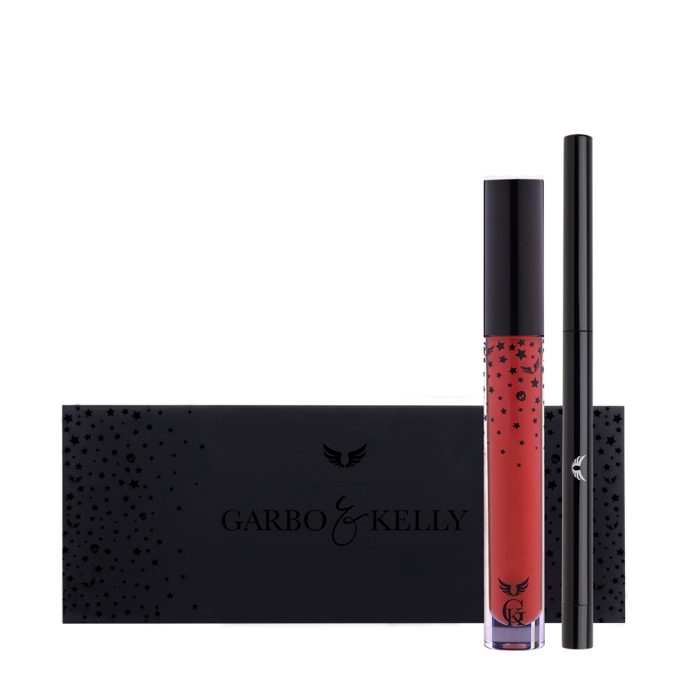Garbo and Kelly Rock Matte Lip Kit with lip definer and matching matte lipstick in sleek packaging