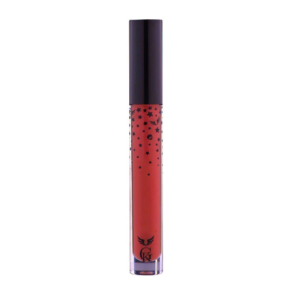 Garbo and Kelly Rock Liquid Matte Lipstick tube, showcasing the sleek packaging of the liquid matte lipstick product.