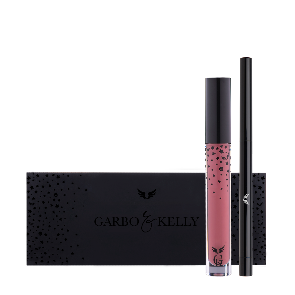 Garbo and Kelly Rock Matte Lip Kit including lip definer and matte lip color in sleek packaging.