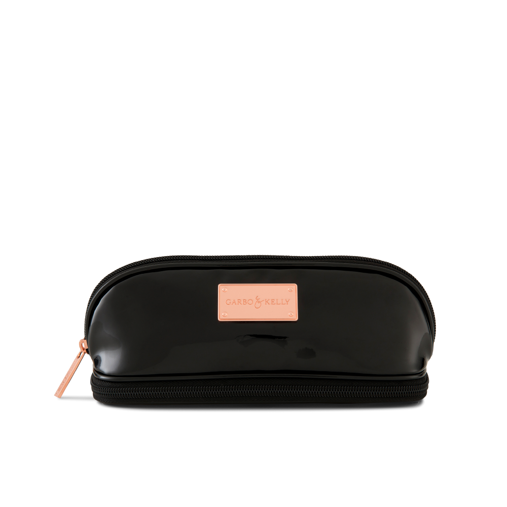 Garbo & Kelly G&K Essentials cosmetic bag with zipper closure, compact storage for makeup and toiletries, black fabric design