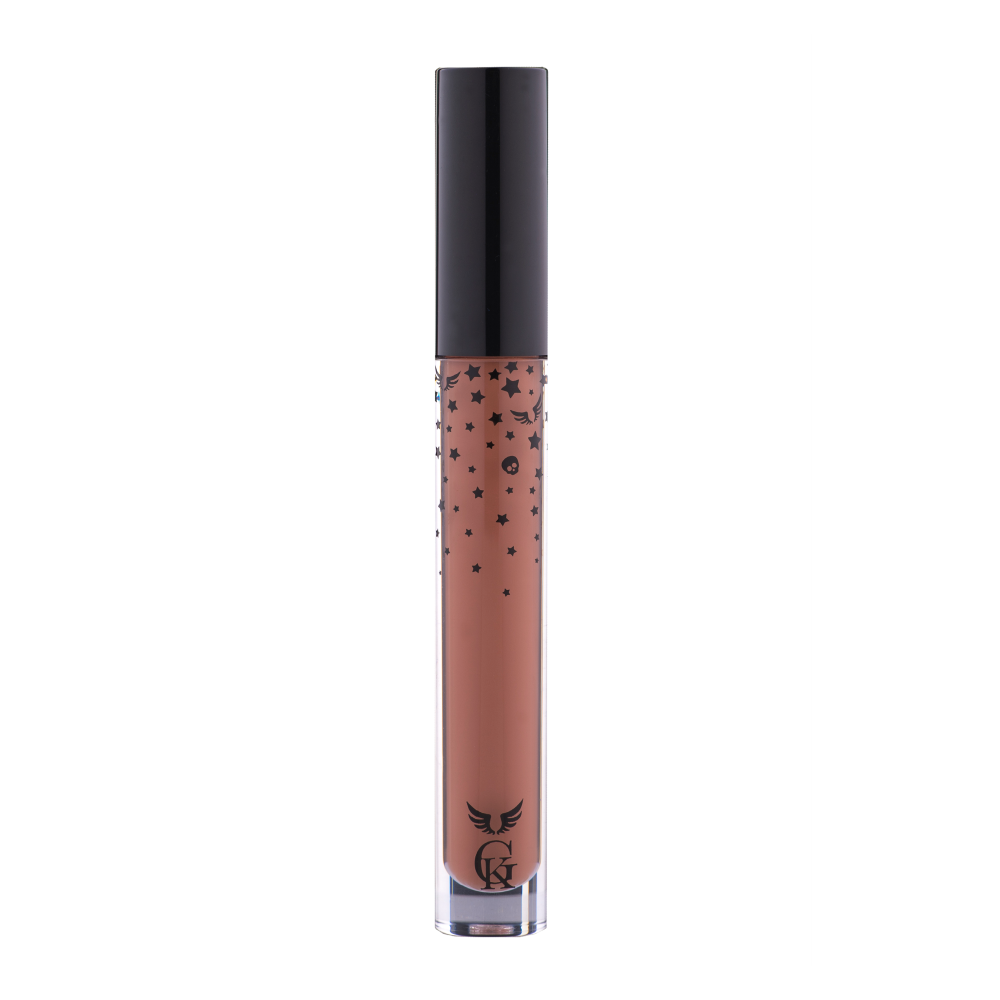 Garbo and Kelly Rock Liquid Matte Lipstick tube with applicator, showcasing the sleek packaging and rich matte finish.