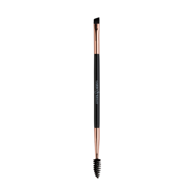 Garbo and Kelly dual-ended brow brush with angled and spoolie brushes for precise eyebrow grooming and shaping.