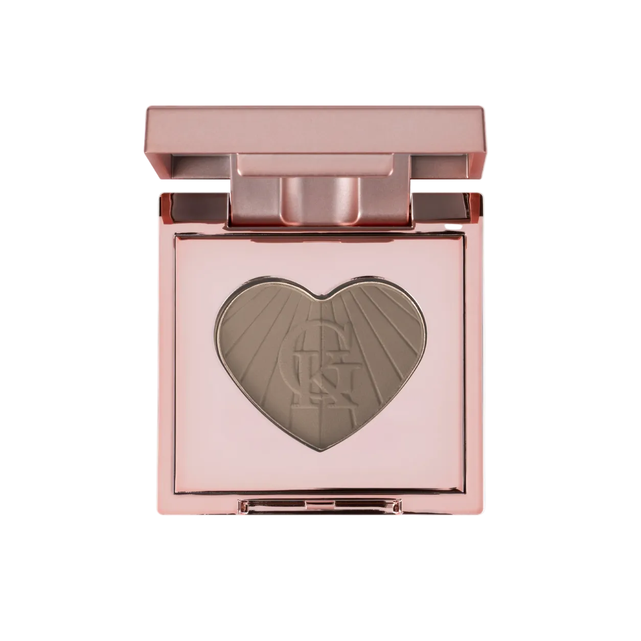 Warm brown Garbo and Kelly talc-free brow powder in a compact, showcasing the natural finish and rich color of the product.