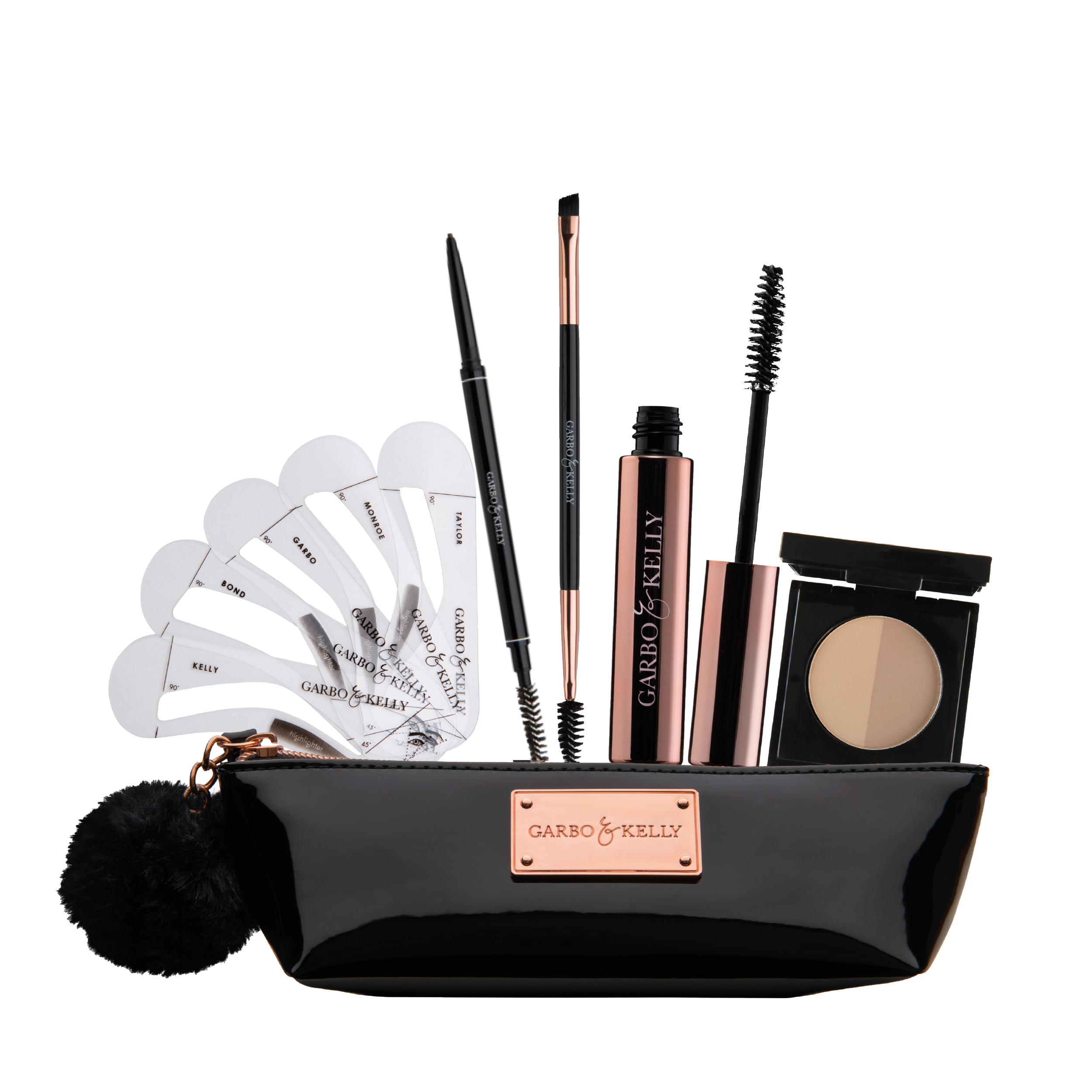 Garbo and Kelly Brow Couture Set brow kit with tweezers, brushes, and powders for perfect eyebrow grooming and shaping.