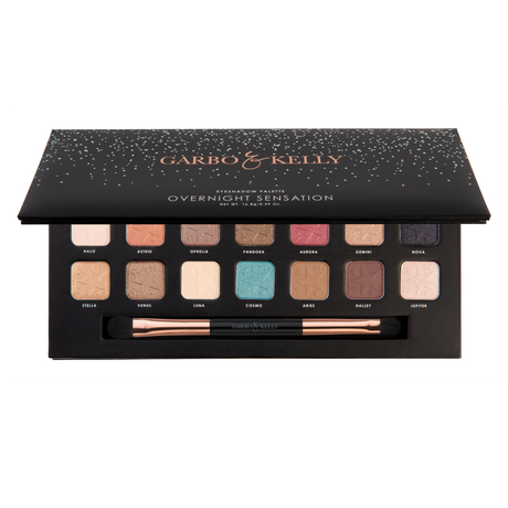 Garbo and Kelly Overnight Sensation Eyeshadow Palette with multiple shades in sleek compact for dramatic eye looks