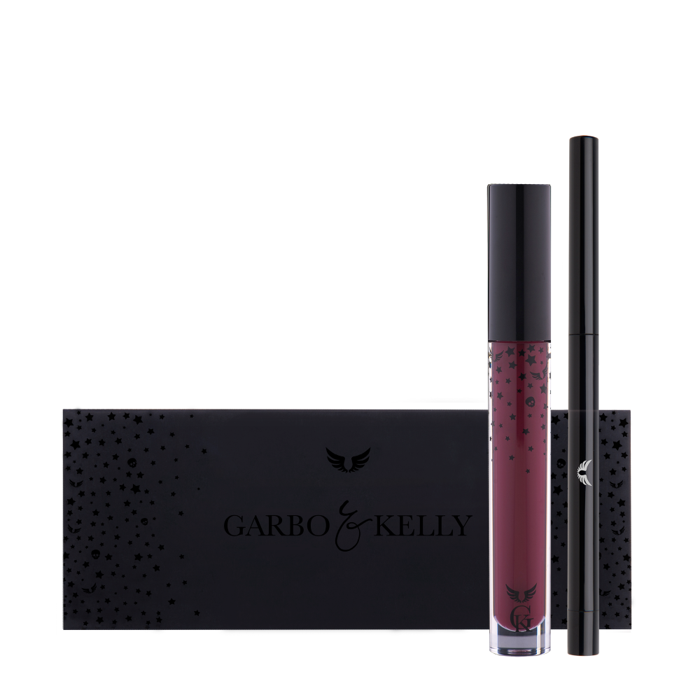 Garbo and Kelly Rock Matte Lip Kit including lip definer and matte lipstick in sleek packaging.