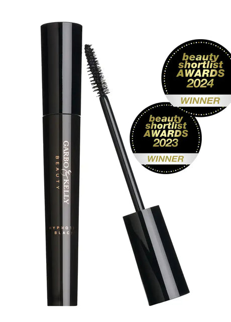 Garbo and Kelly Bombshell Lust Power Vegan Water-Resistant Mascara with volumizing brush on a white background