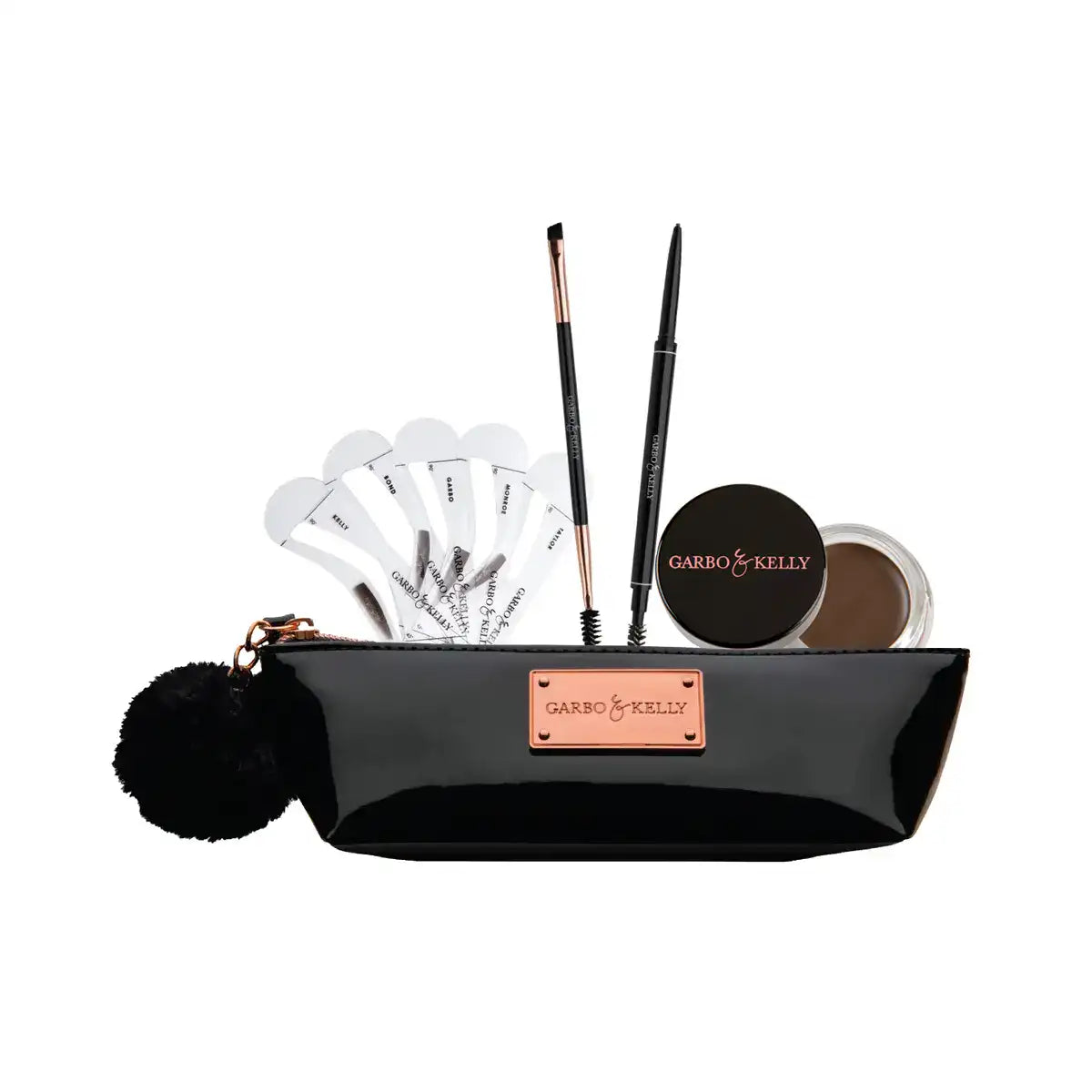 Brunette Garbo and Kelly Complete Brow Kit with brow powders, brushes, and tools for sculpting and defining eyebrows.