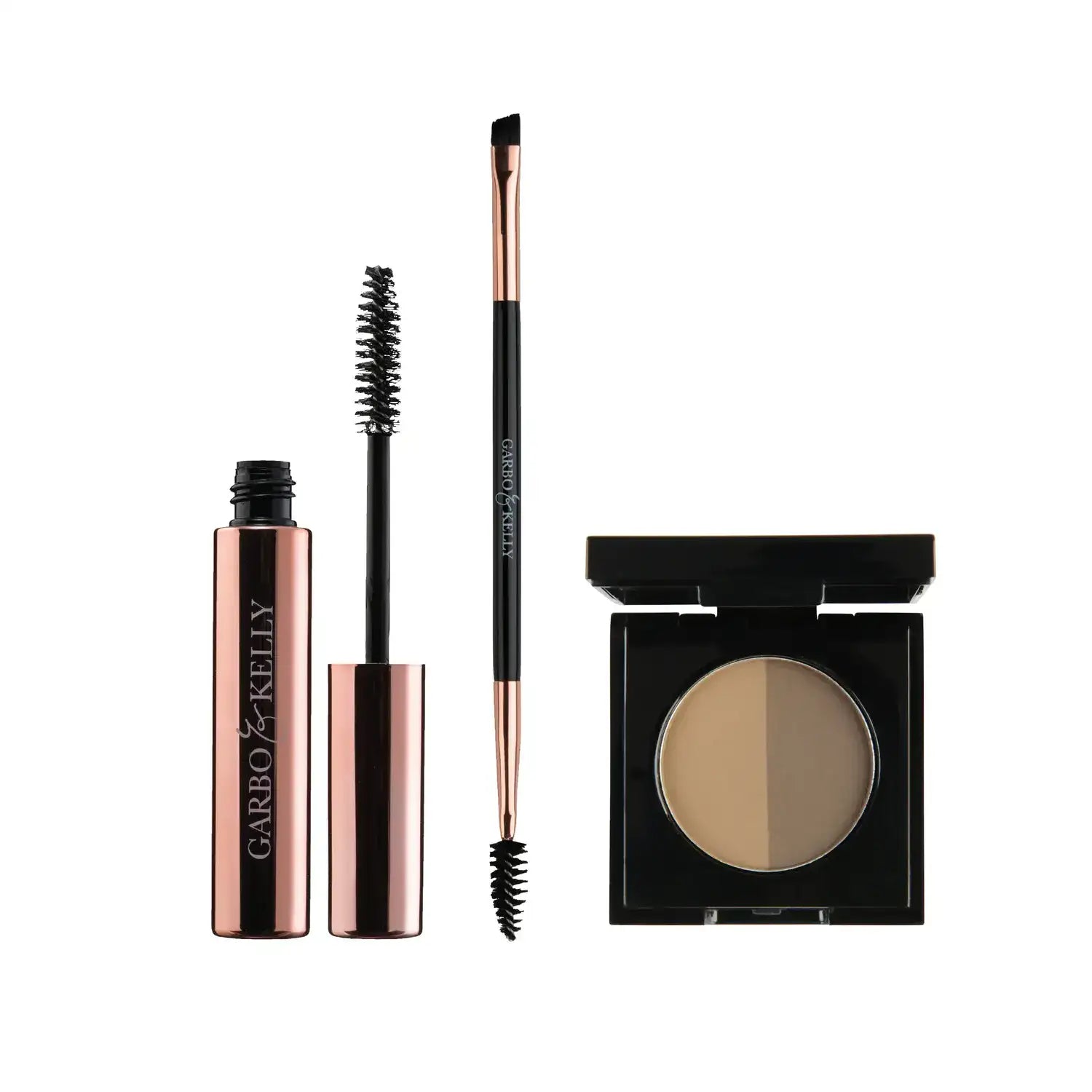 Brunette Brow Magic Set by Garbo and Kelly with brow powders and tools for shaping and defining eyebrows.