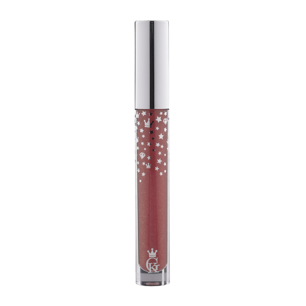 Garbo and Kelly Royalty Gloss liquid lipstick in a shiny, clear gloss finish with a smooth applicator wand visible.