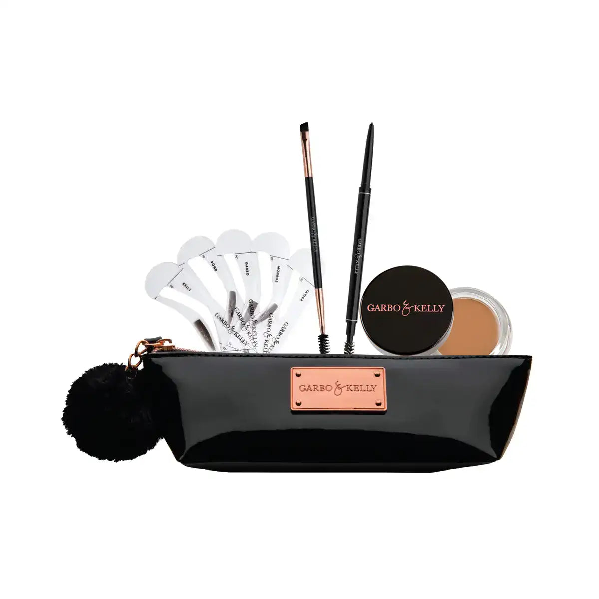 Garbo and Kelly Complete Brow Kit with cool blonde shades, includes brow powders, pencils, and brushes for perfect brows.