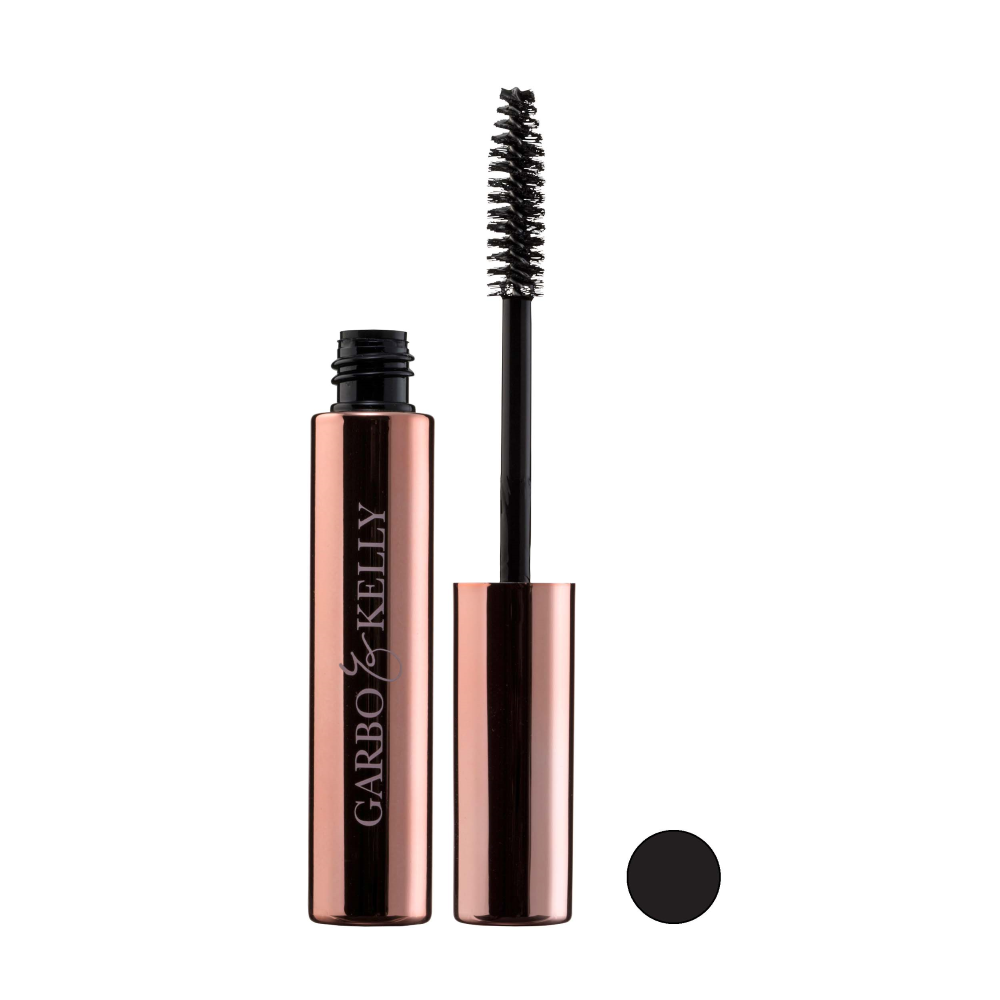 Garbo and Kelly brow gel in a clear tube with a wand applicator, designed to shape and set eyebrows naturally.