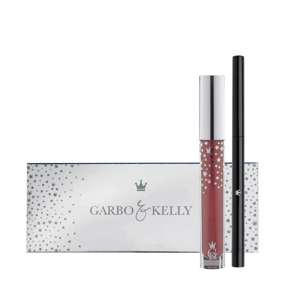 Garbo and Kelly Royalty Gloss Lip Kit featuring lip gloss and lip definer in elegant packaging.