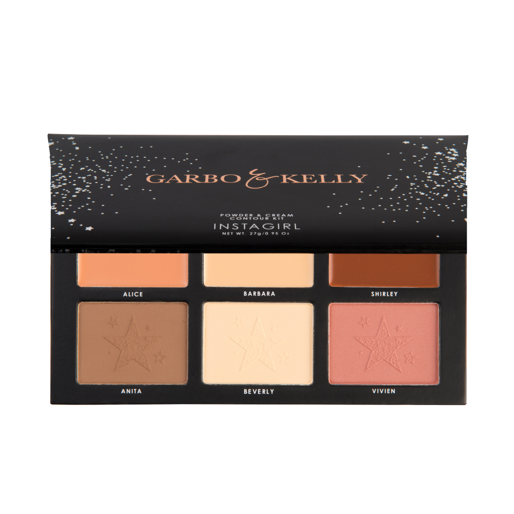 Garbo and Kelly Instagirl Contour Kit palette with multiple shades for contouring, highlighting, and sculpting cheeks.