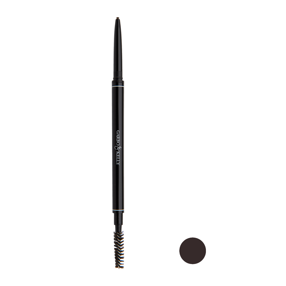 Garbo and Kelly Brow Perfection Pencil with precise tip for defining and shaping eyebrows in a sleek, compact design.