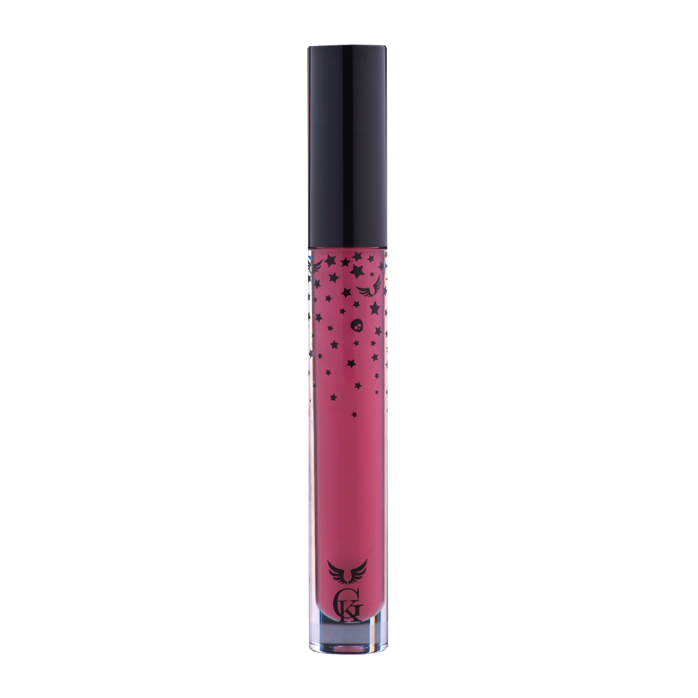 Garbo and Kelly Rock Liquid Matte Lipstick tube with applicator, showcasing deep matte finish and sleek packaging.