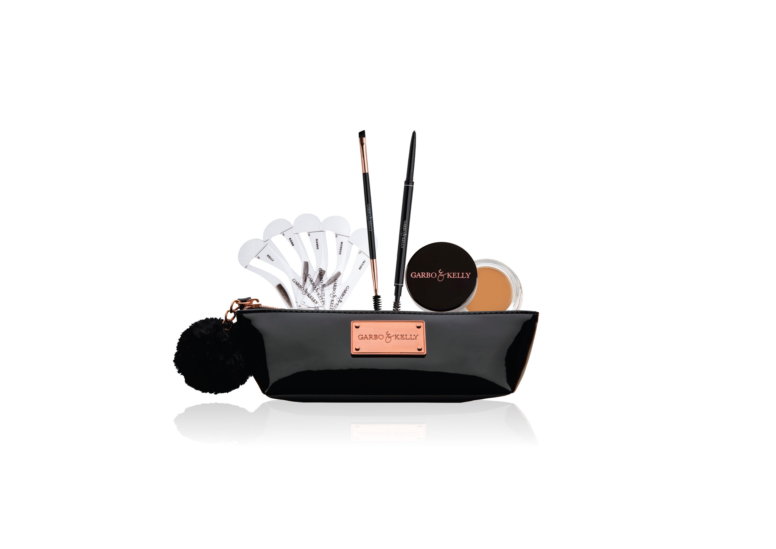 Garbo and Kelly Complete Brow Kit with powders, pencils, and brushes for professional eyebrow grooming and shaping.