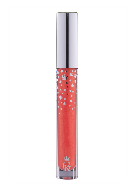 Garbo and Kelly Royalty Gloss liquid lipstick with a shiny, glossy finish in a nude shade, shown in a close-up image.