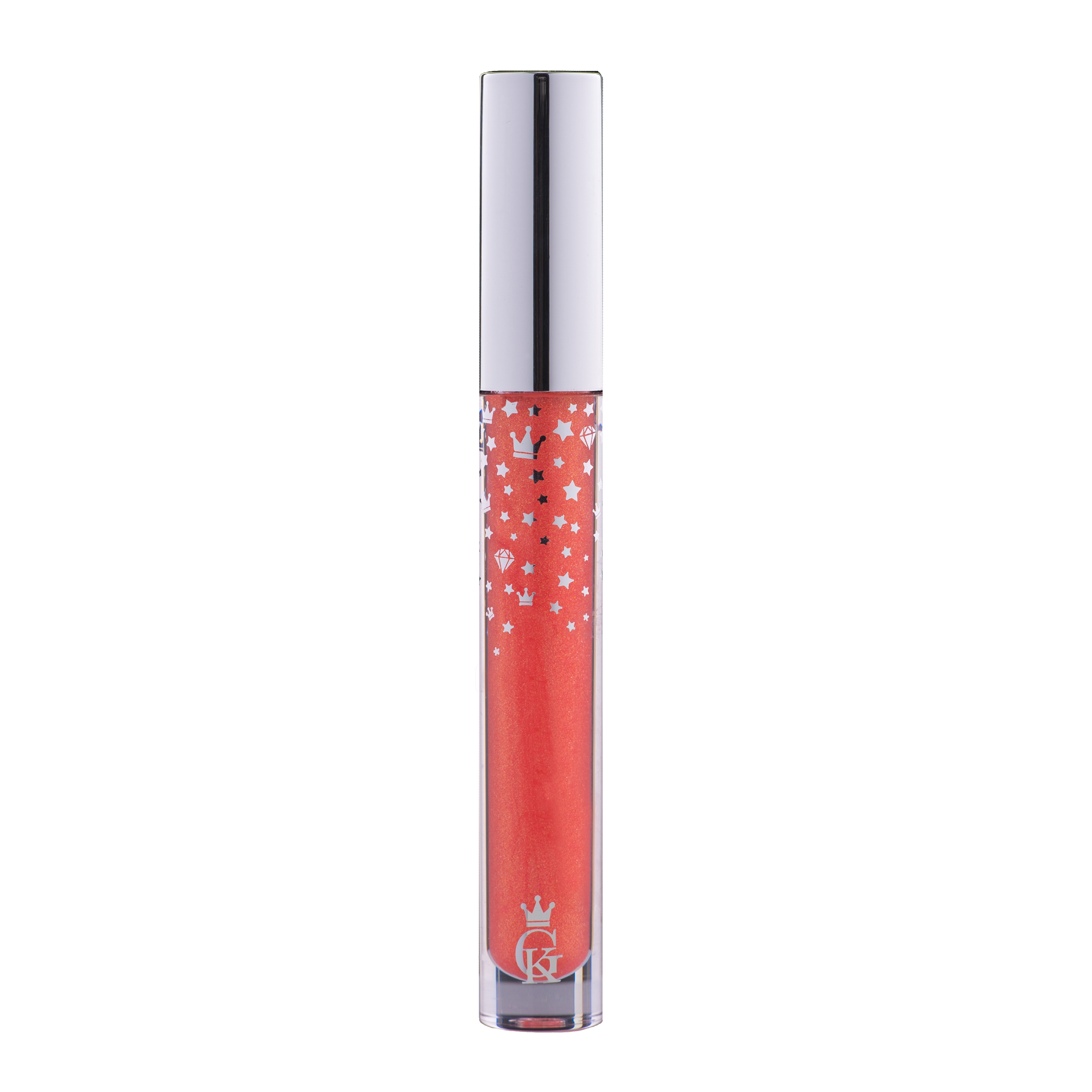 Garbo and Kelly Royalty Gloss liquid lipstick with a shiny, glossy finish in a nude shade, shown in a close-up image.
