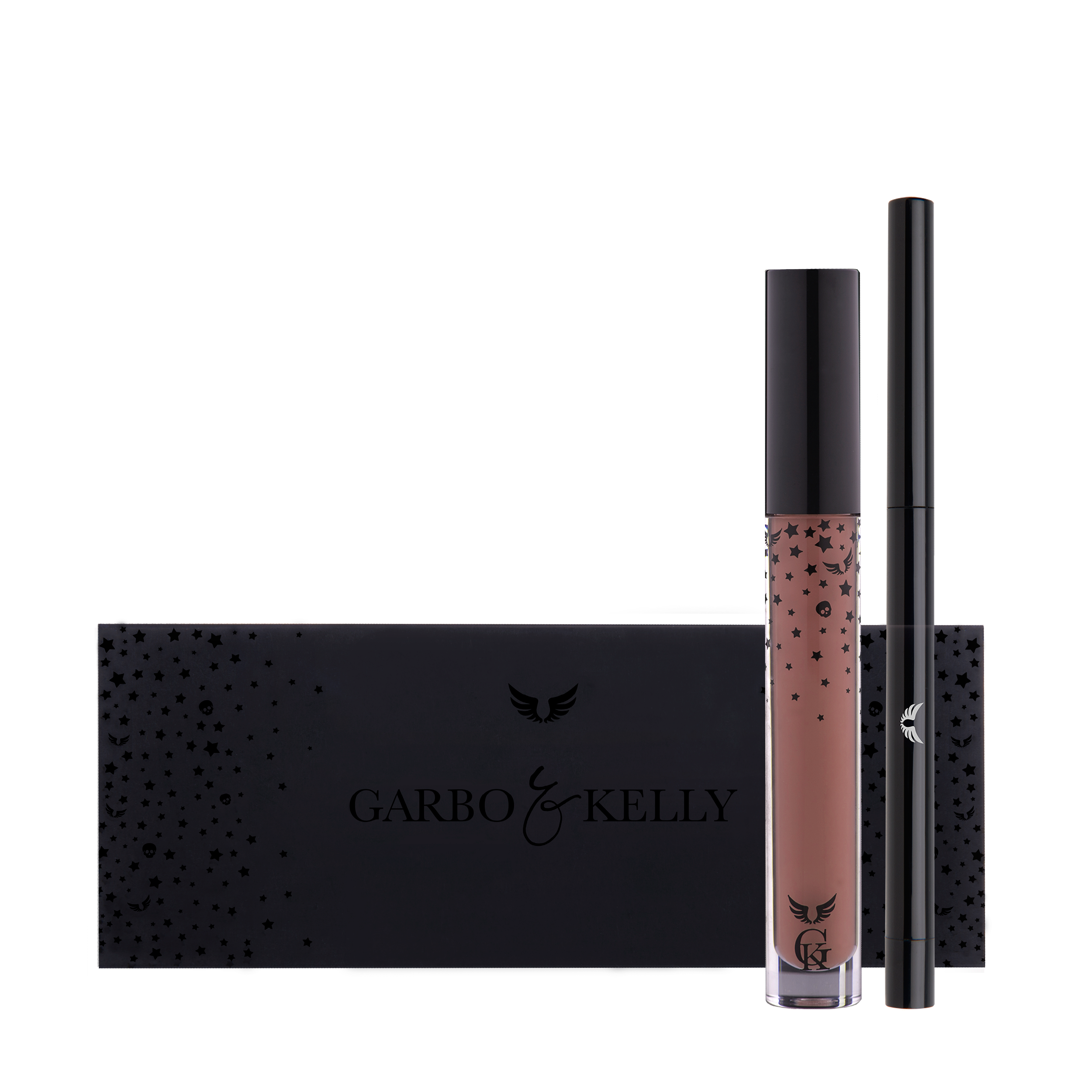 Garbo and Kelly Rock Matte Lip Kit including lip definer and matte lipstick in sleek packaging.