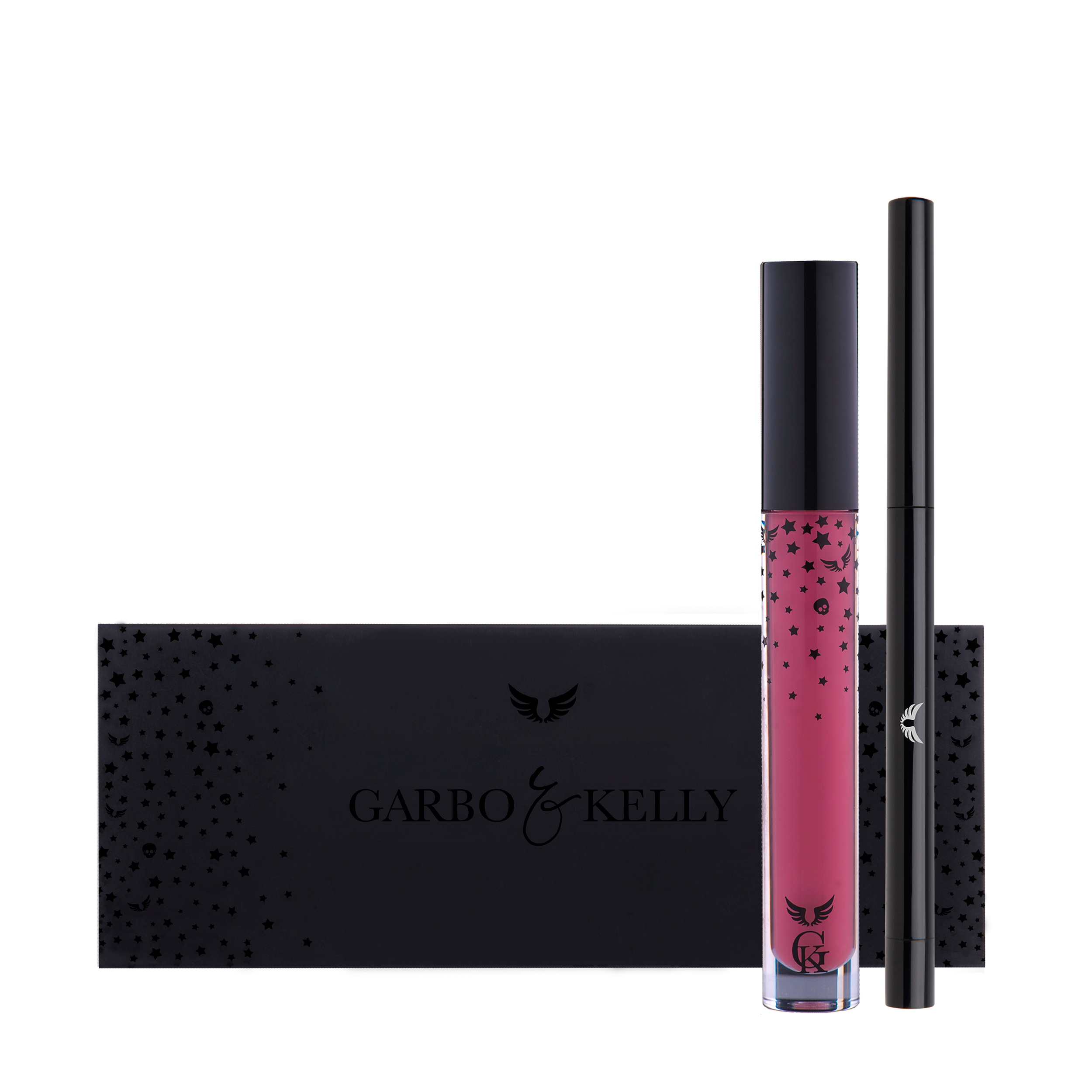 Garbo and Kelly Rock Matte Lip Kit including lip definer and matte lip products displayed in the image.
