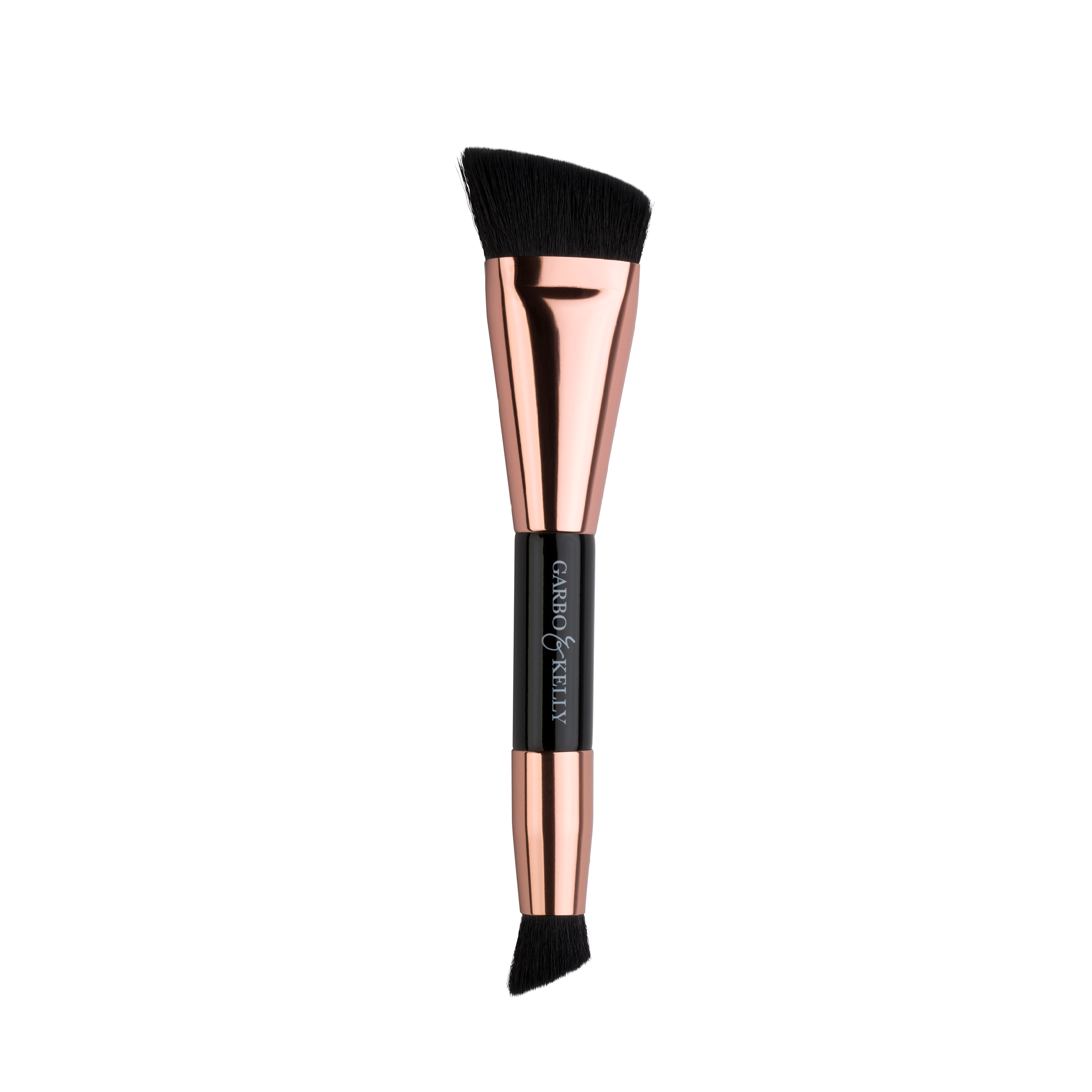 Garbo and Kelly dual-ended contour brush with natural bristles, featuring a tapered and flat brush for precise contouring and blending.