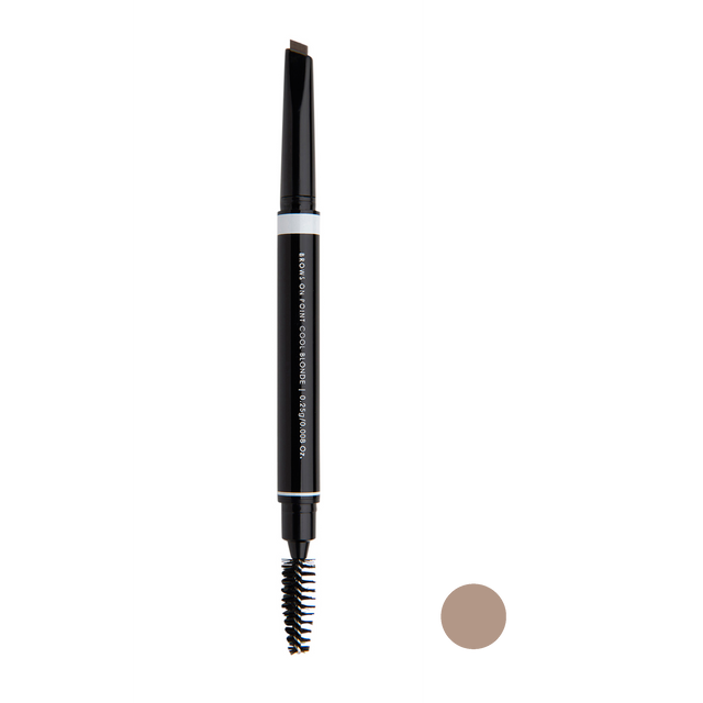 Garbo and Kelly Brows On Point Brow Pencil showing a hand holding the precise, natural-looking brow pencil with a twist-up design.