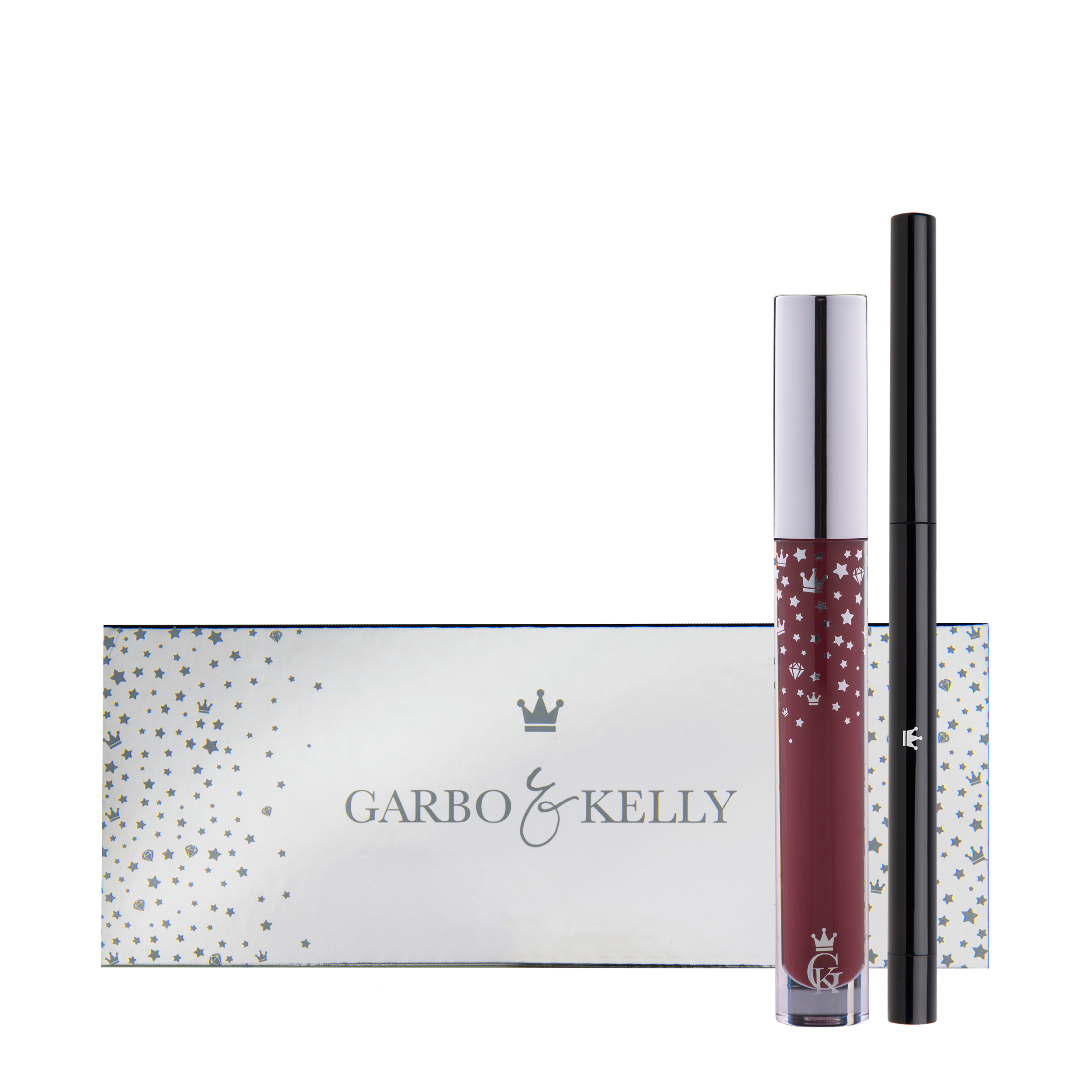 Garbo and Kelly Royalty Gloss Kit Inc Lip Definer in a sleek lip gloss and liner set with shiny finish and elegant packaging.