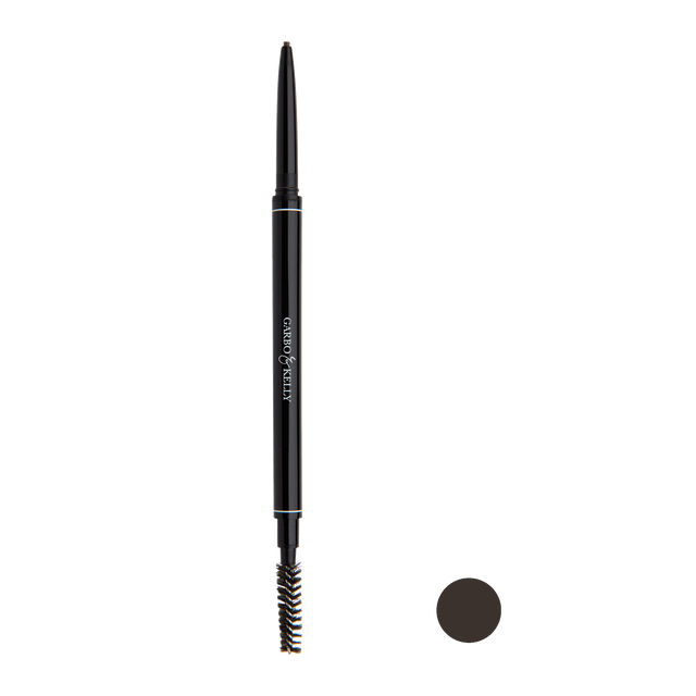 Garbo and Kelly Brow Perfection Pencil showing a close-up of the brow pencil with a spoolie brush and product packaging.