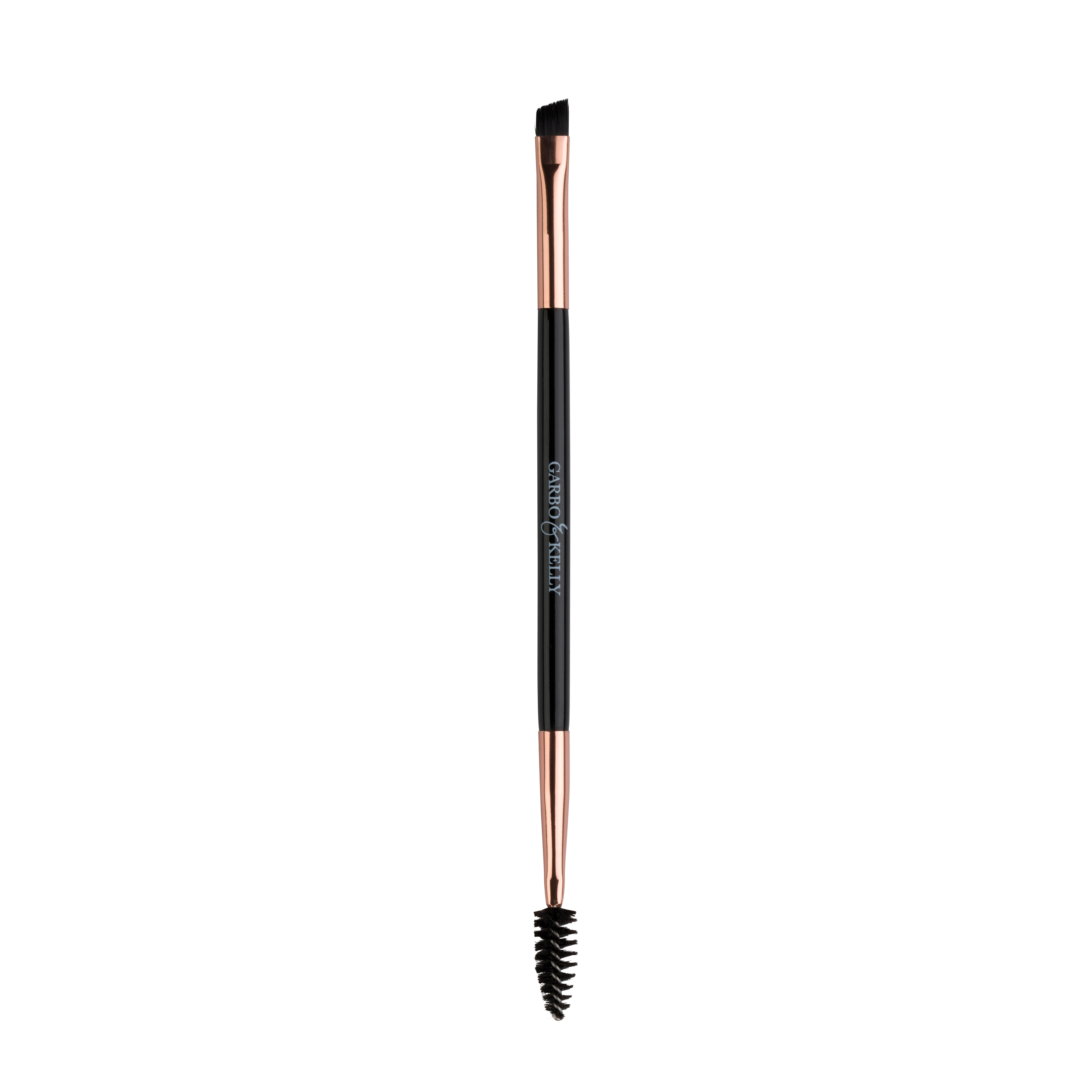 Garbo and Kelly brow brush with angled bristles for precise eyebrow grooming and shaping.
