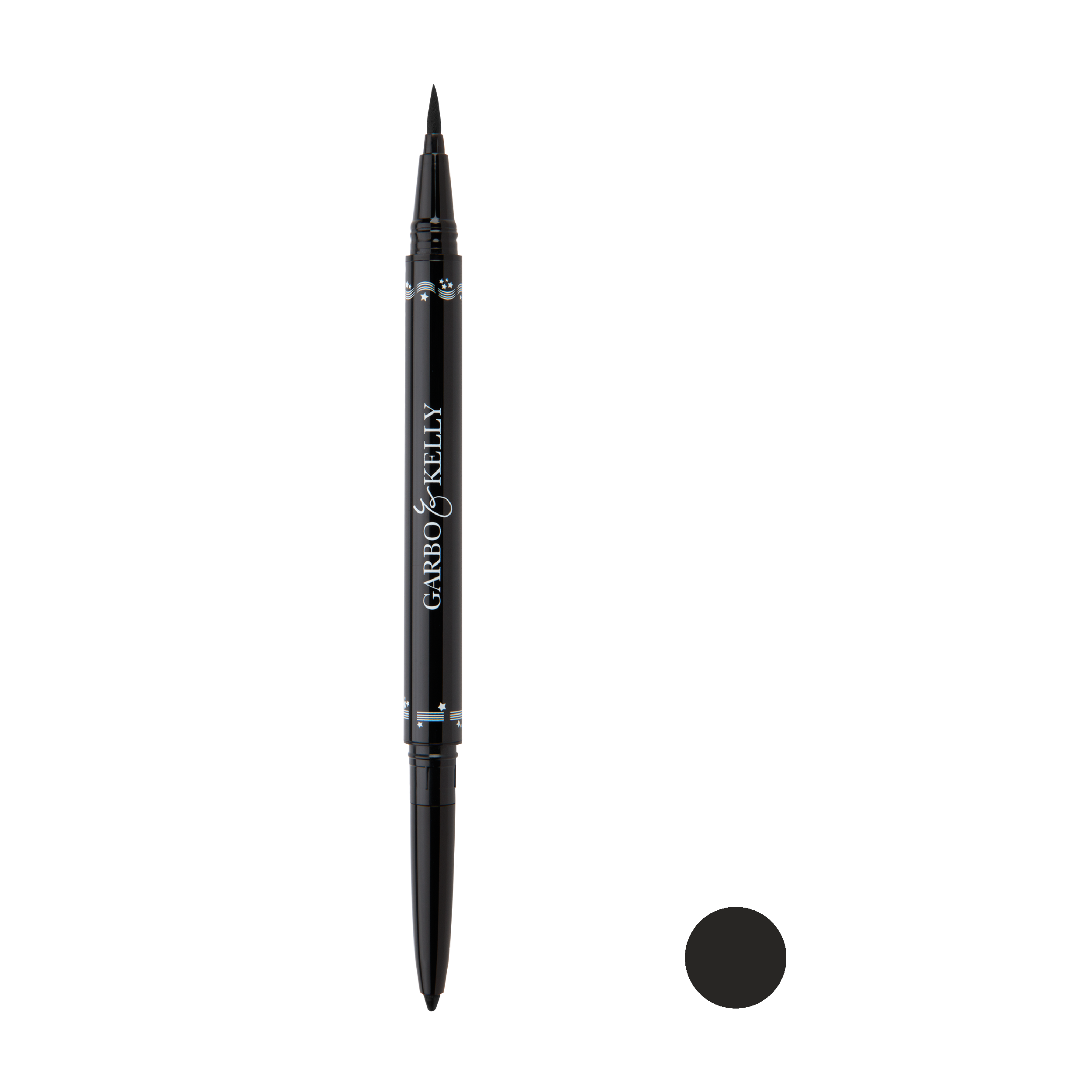 Black Femme Fatale dual eyeliner by Garbo and Kelly, featuring sleek eyeshadow and eyeliner design for bold eye looks.