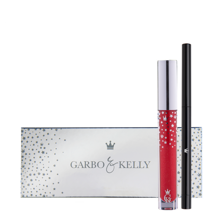 Garbo and Kelly Royalty Gloss Kit Inc Lip Definer set featuring glossy lips and matching lip liner in a sleek lip kit package.