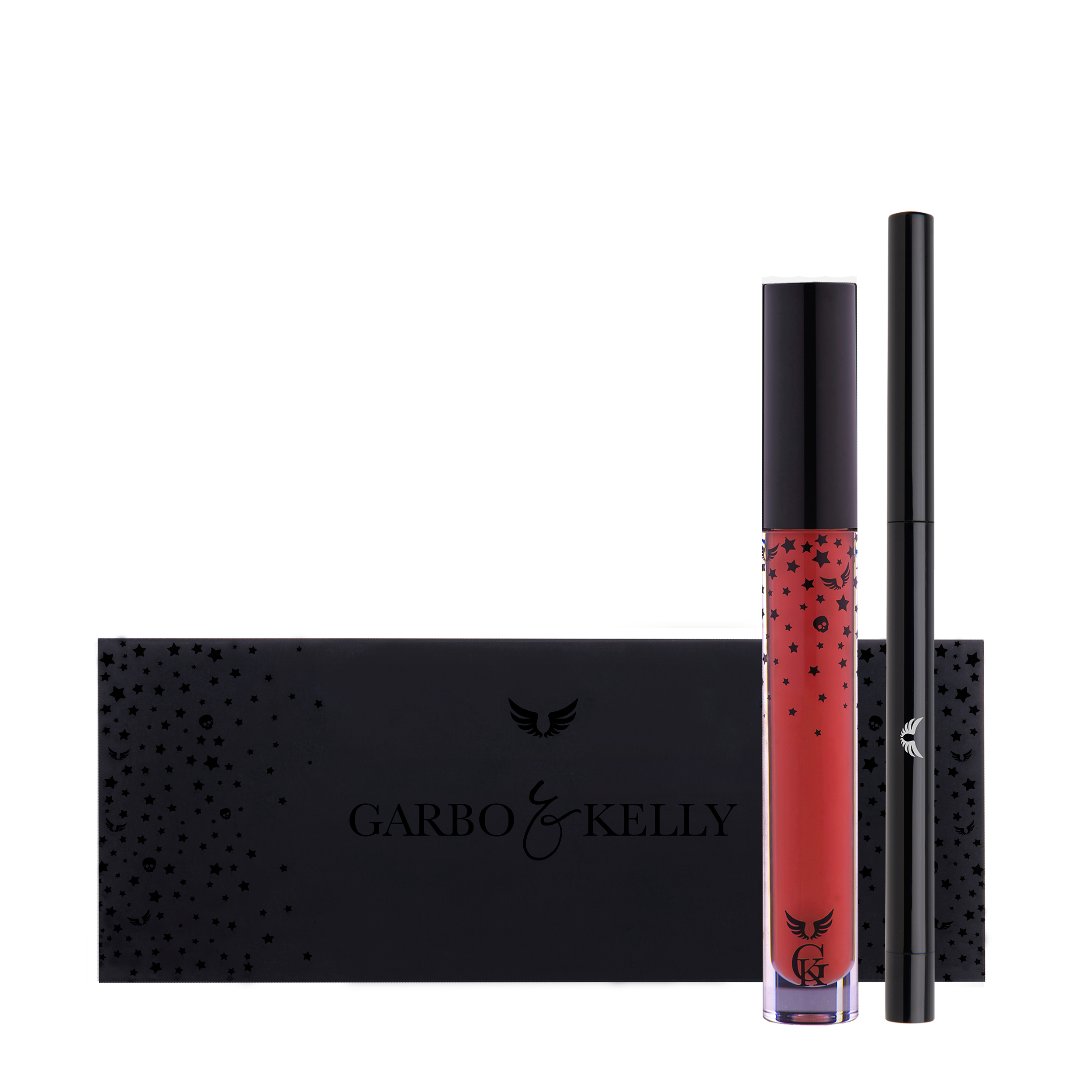 Garbo and Kelly Rock Matte Lip Kit including lip definer and matte lip color in sleek packaging.