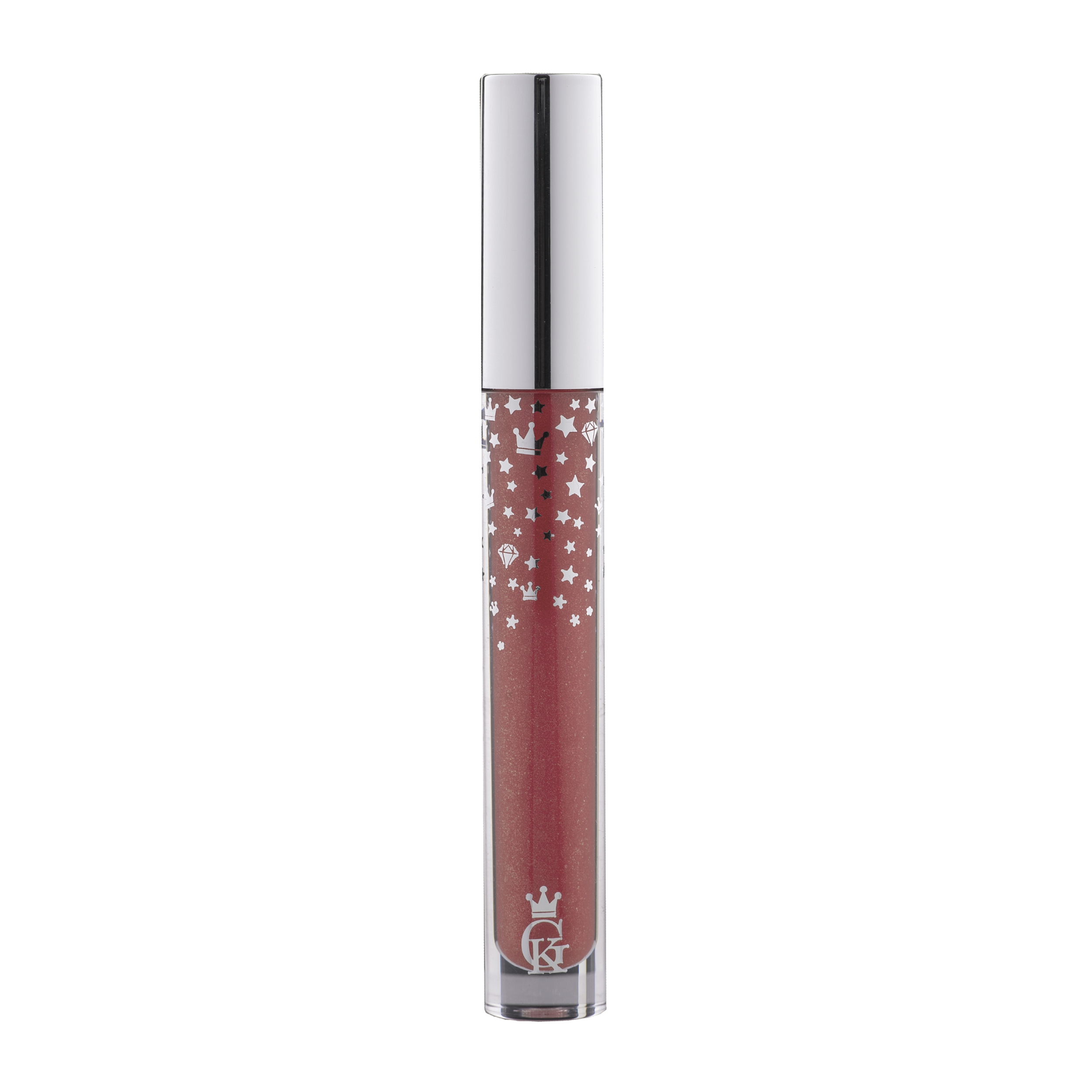Garbo and Kelly Royalty Gloss liquid lipstick in a sleek tube with a shiny, glossy finish and applicator wand visible.