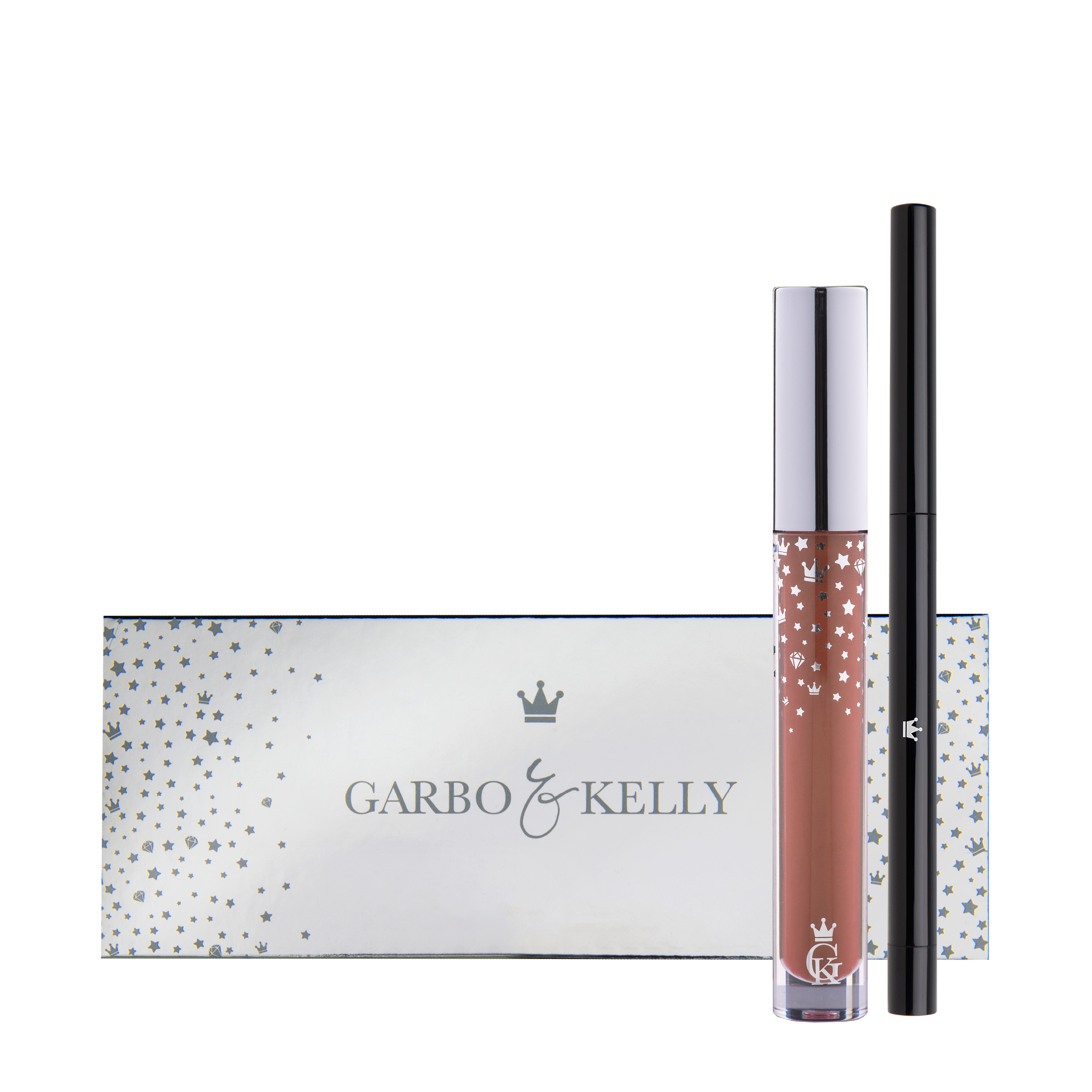 Garbo and Kelly Royalty Gloss Kit Inc Lip Definer, a lip gloss set with matching lip liner in a sleek, elegant packaging.
