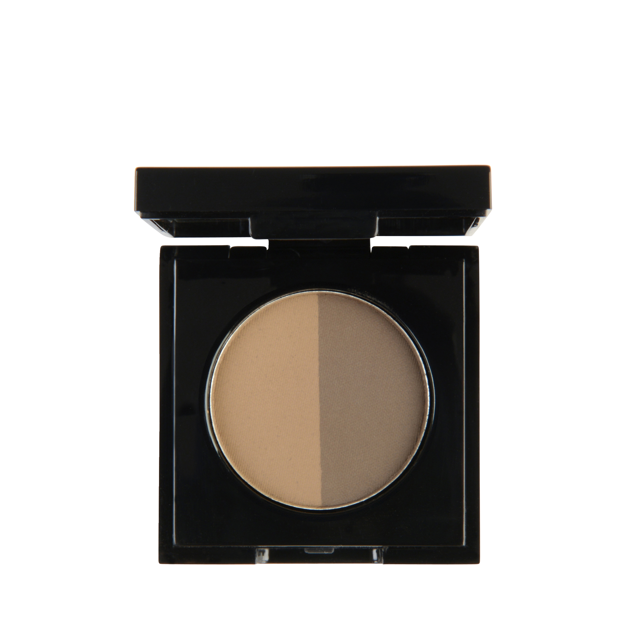 Close-up of Garbo and Kelly Brow Powder in a compact, showing the finely milled powder and soft applicator brush.